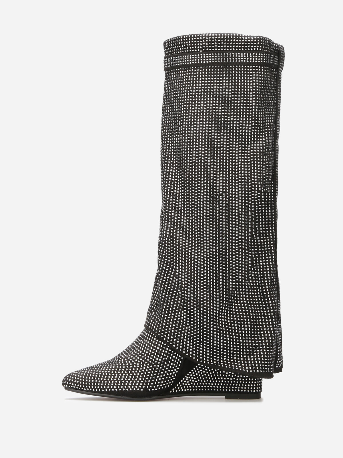 Bottes compensées à rabat et strass- noir_argente
