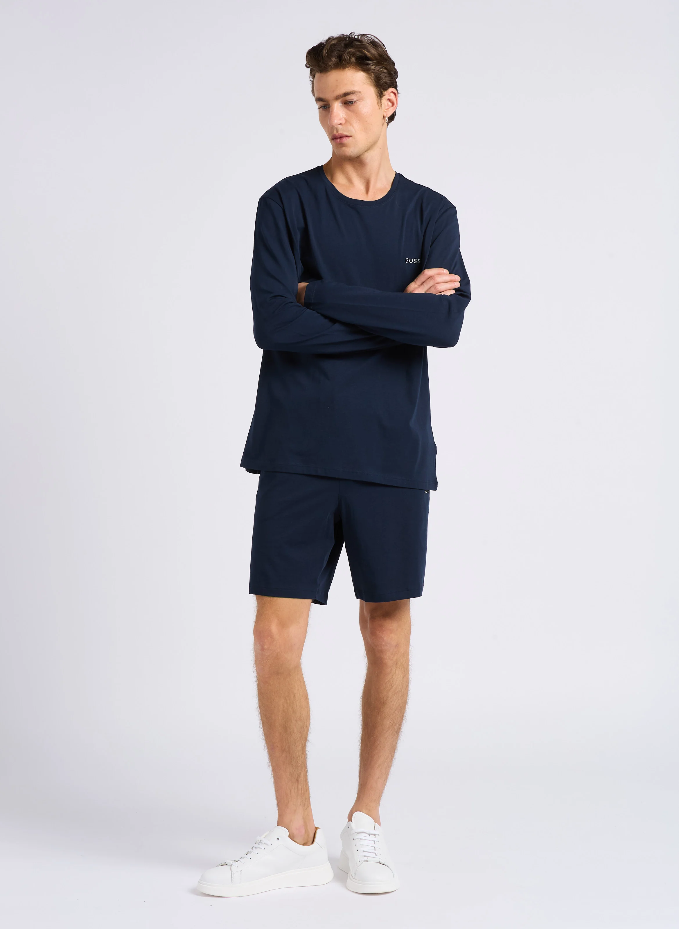 Tee-shirt à manches longues avec logo brodé en coton | Bleu