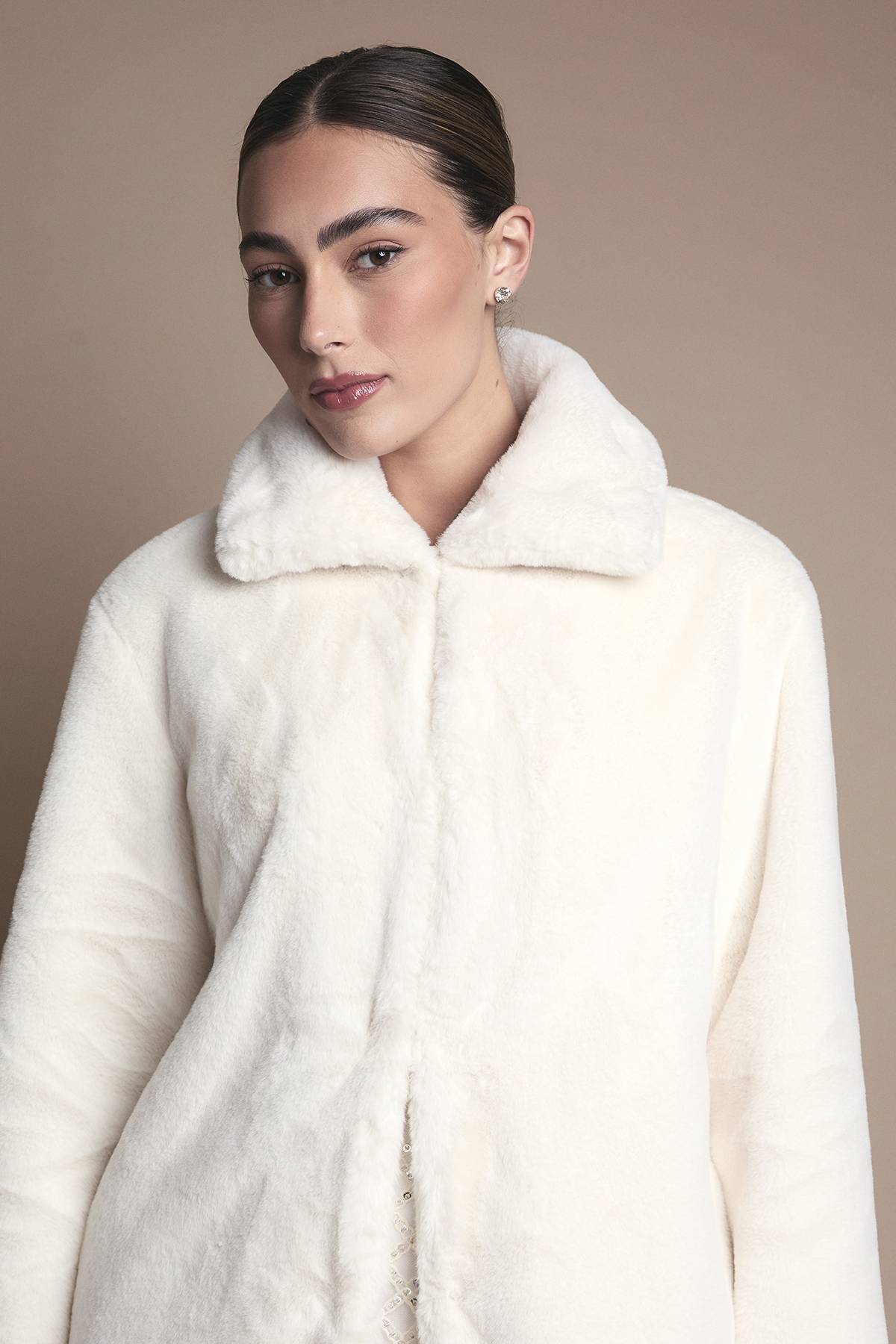 Coast Manteau Long à Col en synthétique Ivoire