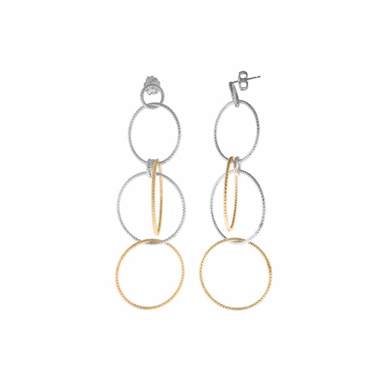 Boucles D'oreilles En Argent Et Doré 4 Ronds Diamanté
