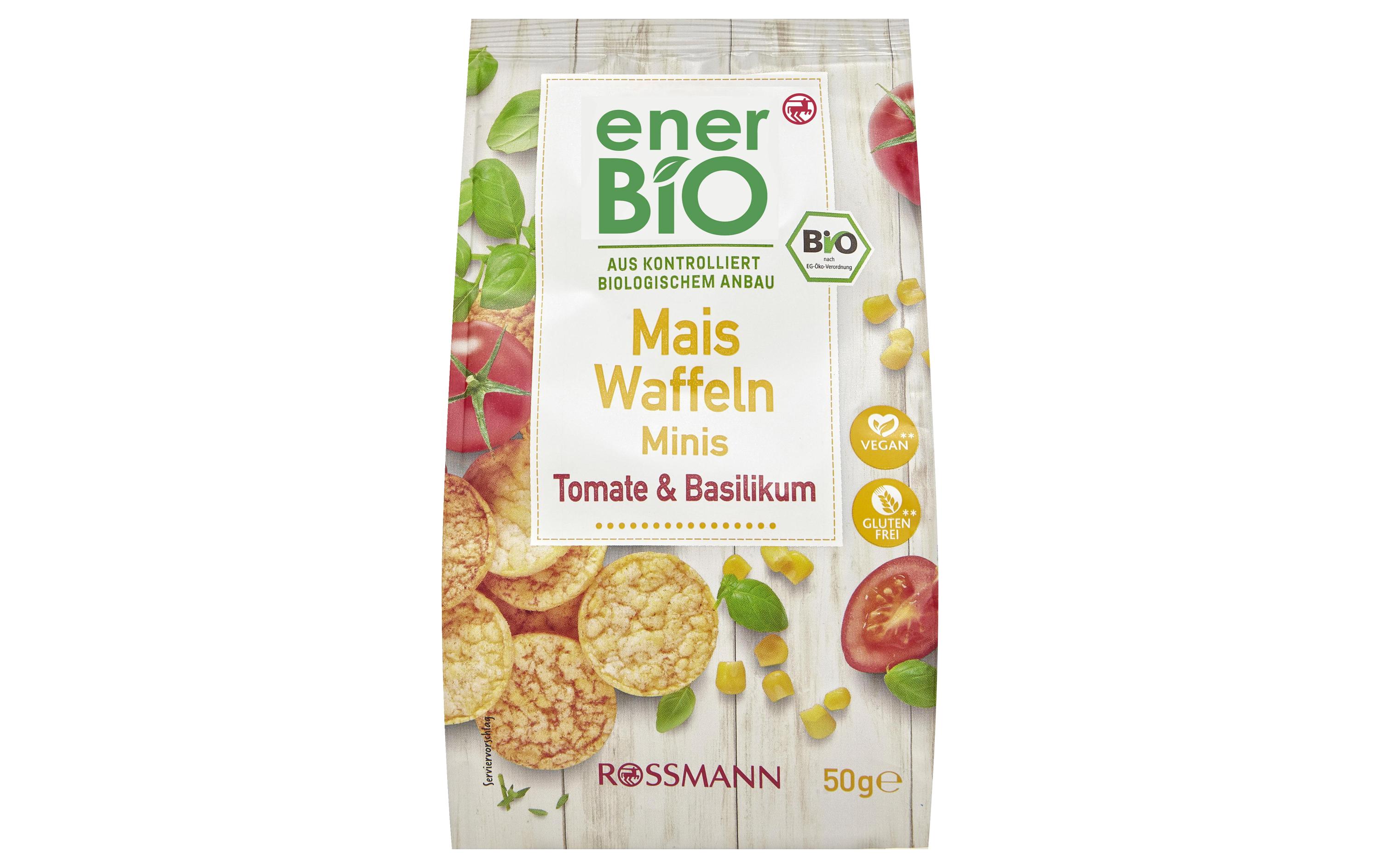 Mais Waffeln Tomate & Basilikum 50 gKnuspriger Mais Snack mit Tomate & Basilikum
