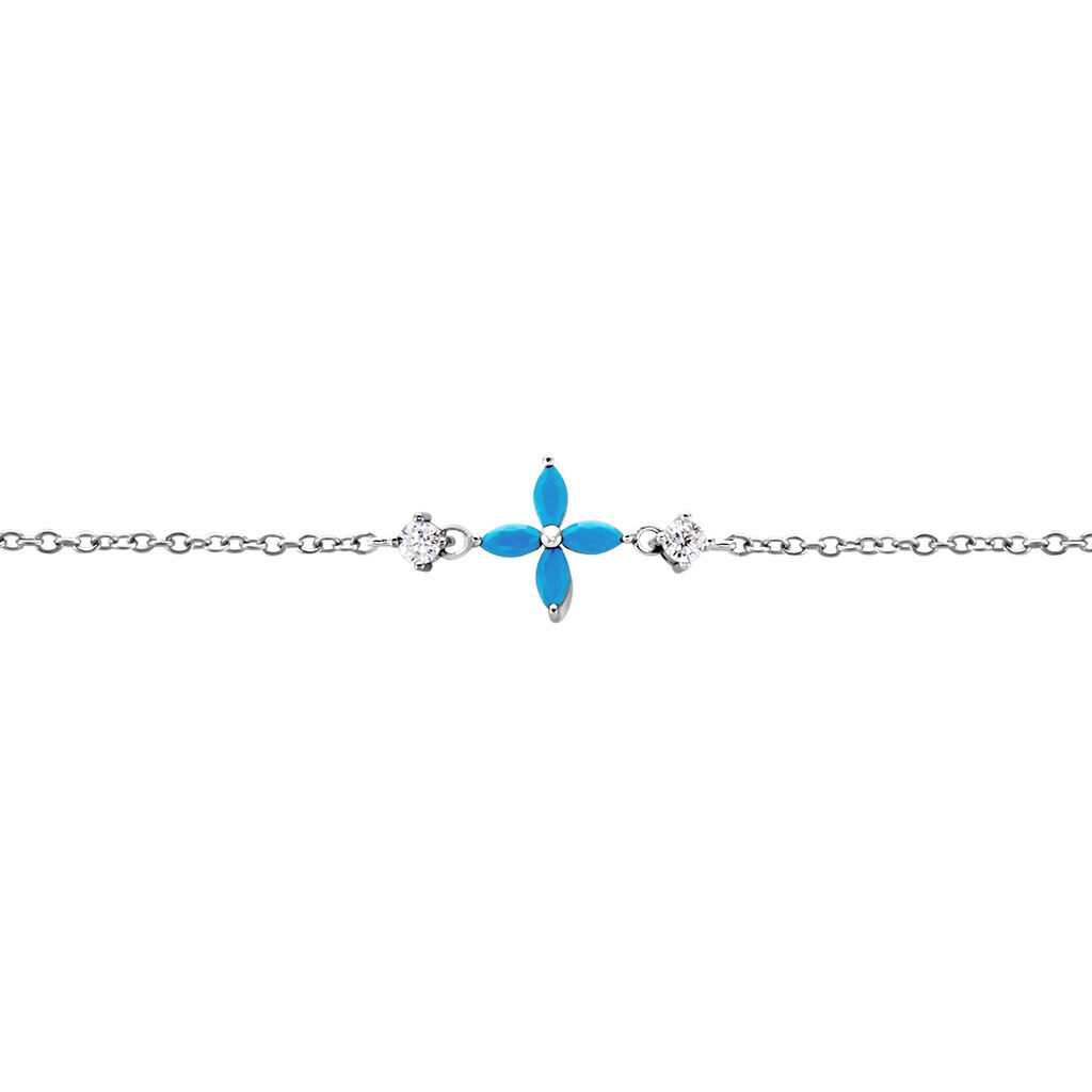 Bracelet Bluebirds Argent Blanc Turquoise Oxyde De Zirconium