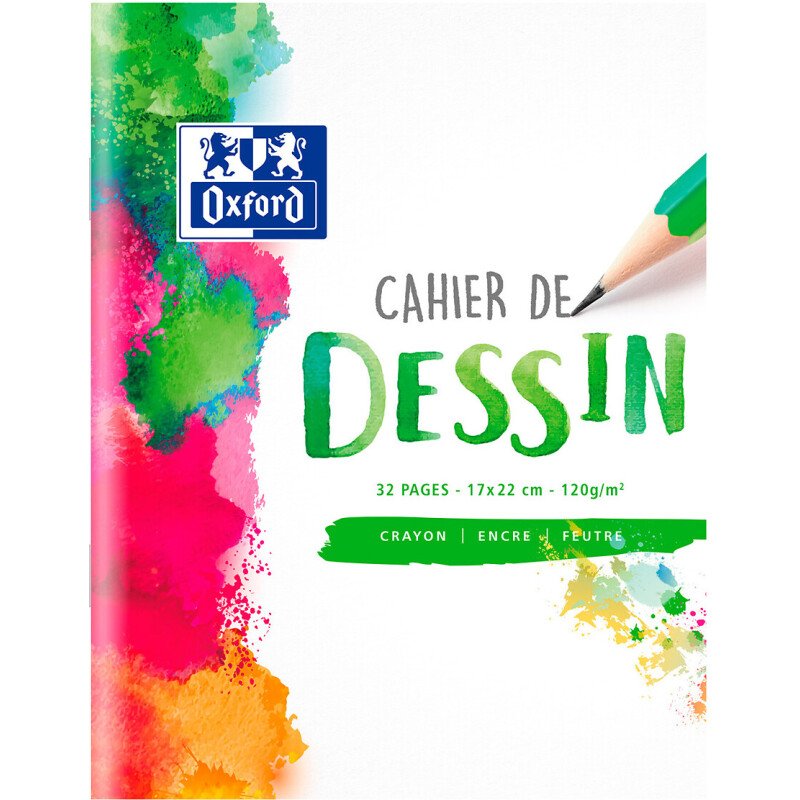 Cahier Oxford dessin 17x22cm réglure unie blanche 32 pages agrafées couverture carte colorée
