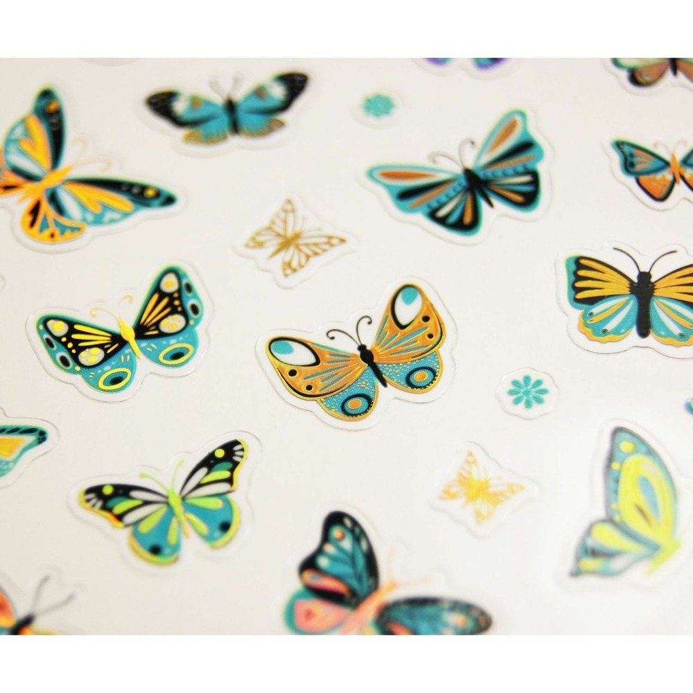 Autocollants - papillons - bleu et or - 1,8 cm