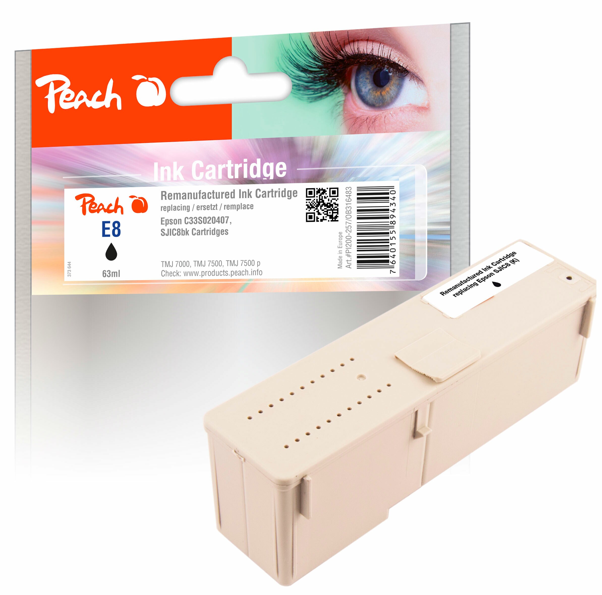 Peach ESJIC8Druckerpatrone bk ersetzt Epson SJIC8bk, C33S020407 für z.B. Epson TMJ 7000, Epson TMJ 7500, Epson TMJ 7500 p, Epson TMJ 9000 (wiederaufbereitet)