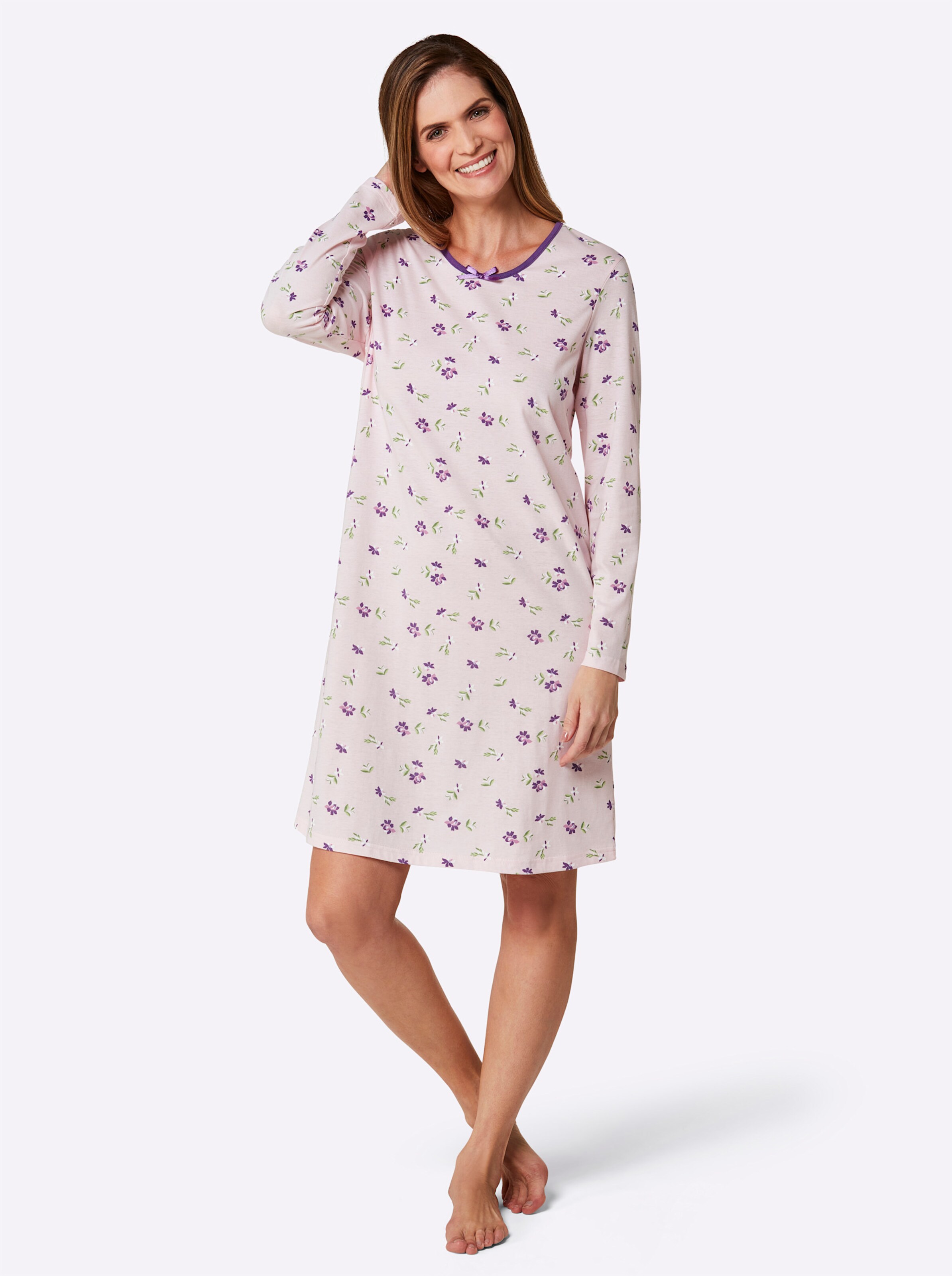 wäschepur Sleepshirts in rosé-lila-bedruckt + lila