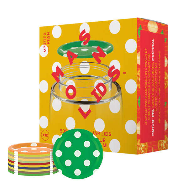 Set de 12 couvercles pour pot Mason 500ml (design petits pois) - Mortier Pilon
