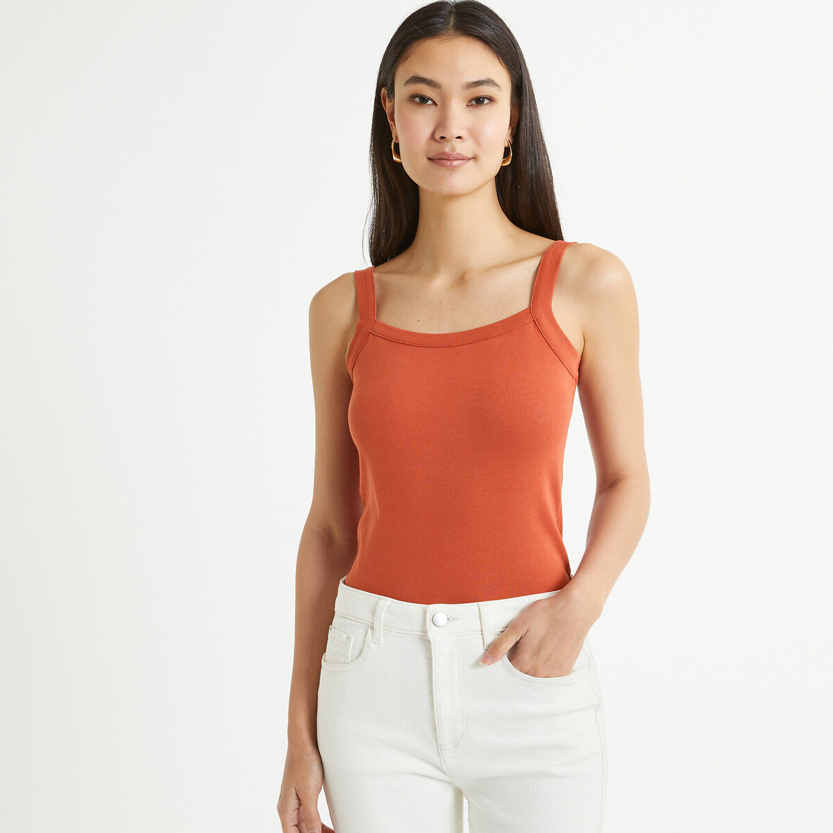 ANNE WEYBURN<br>Regata com decote quadrado, puro algodão penteado