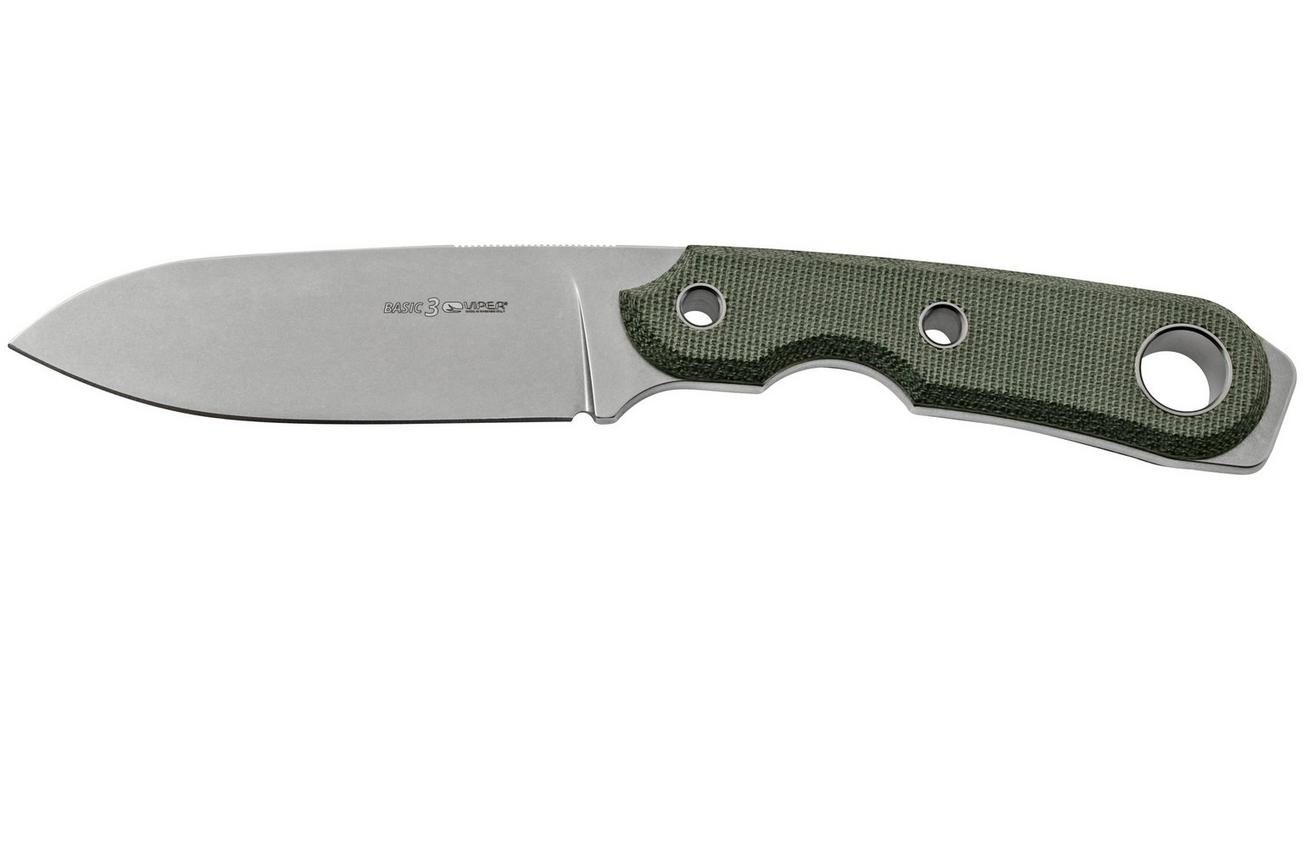 Viper Basic 3 VT4036CB D2 Spear Point Stonewashed, Black Canvas Micarta, vaststaand mes