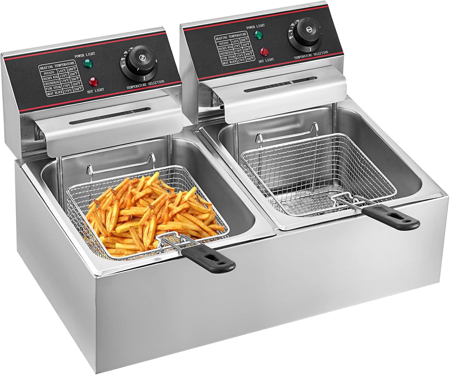 VEVOR wunicorn Fritteuse Commercial Elektro-Fritteuse Tief, Doppel-Kaltzonen-Fritteuse YB-82 Fritteuse Maschine Silbrig 5000W 220V für Schnellrestaurants Snackbars