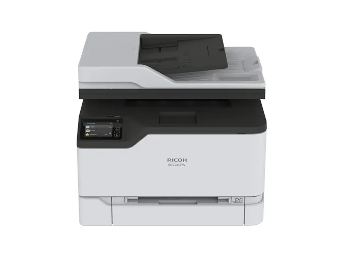 Ricoh M C240FW - Multifunktionsprinter - farve - laser - A4 (medie) - op til 24 spm (kopiering) - op til 24 spm (udskriver) - 250 ark - 33.6 Kbps - USB 2.0, Gigabit LAN, Wi-Fi(n), USB 2.0 vært
