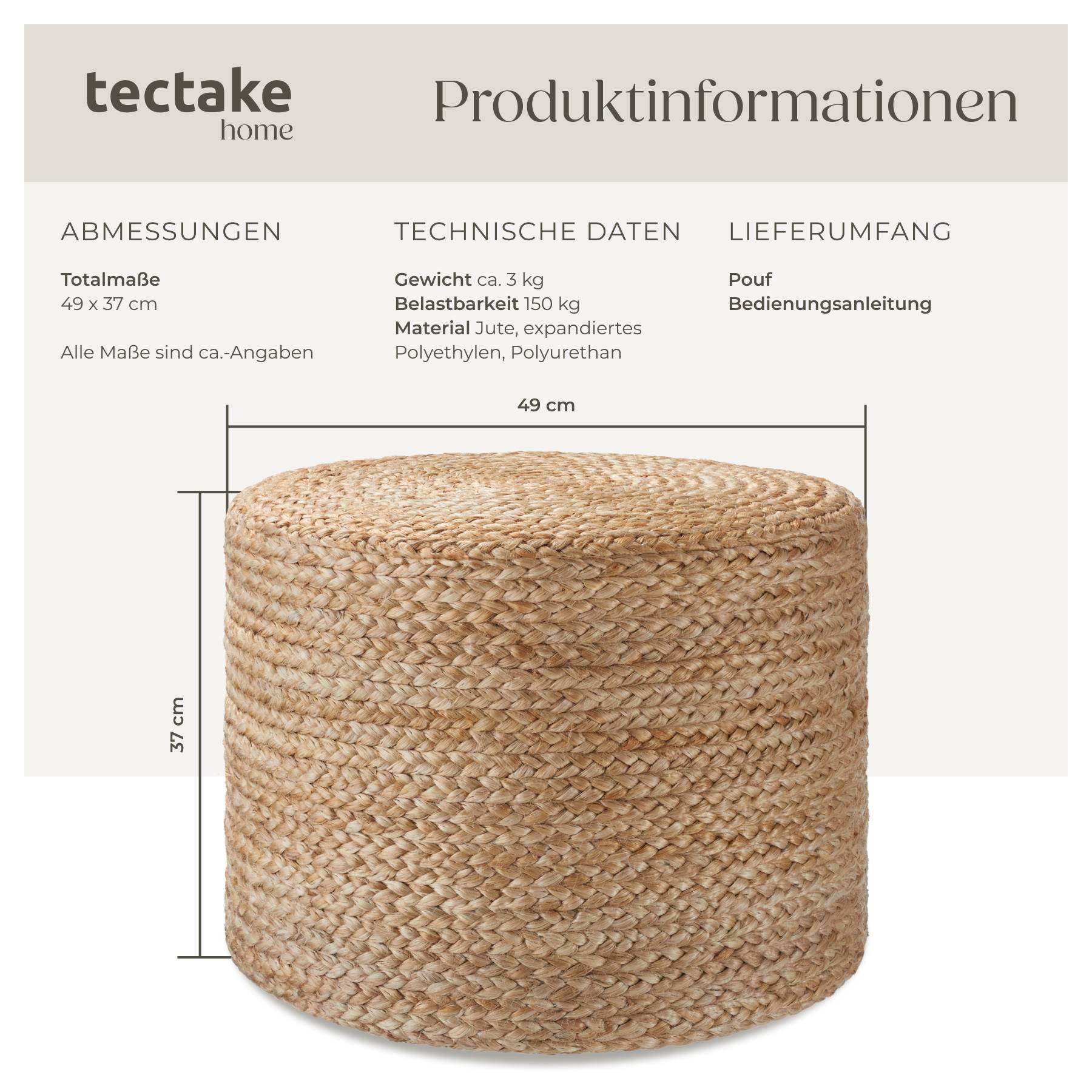Handgefertigter Pouf Banno Cylinder