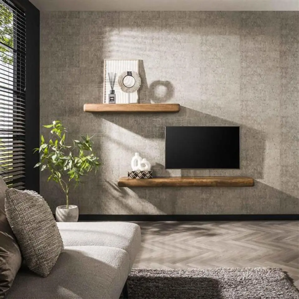 Wandplank Naturel Hout - 118x35x10cm - Sleek
