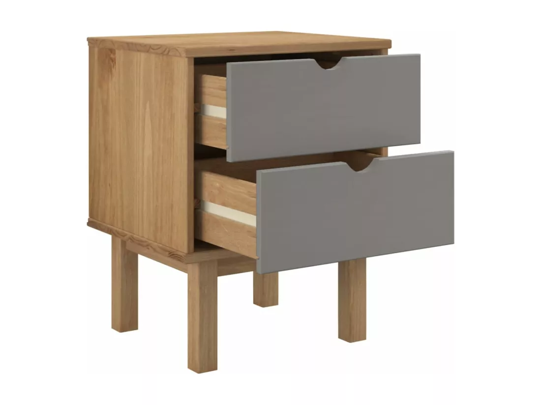 Table de chevet OTTA marron et gris 45x39x57 cm bois pin massif