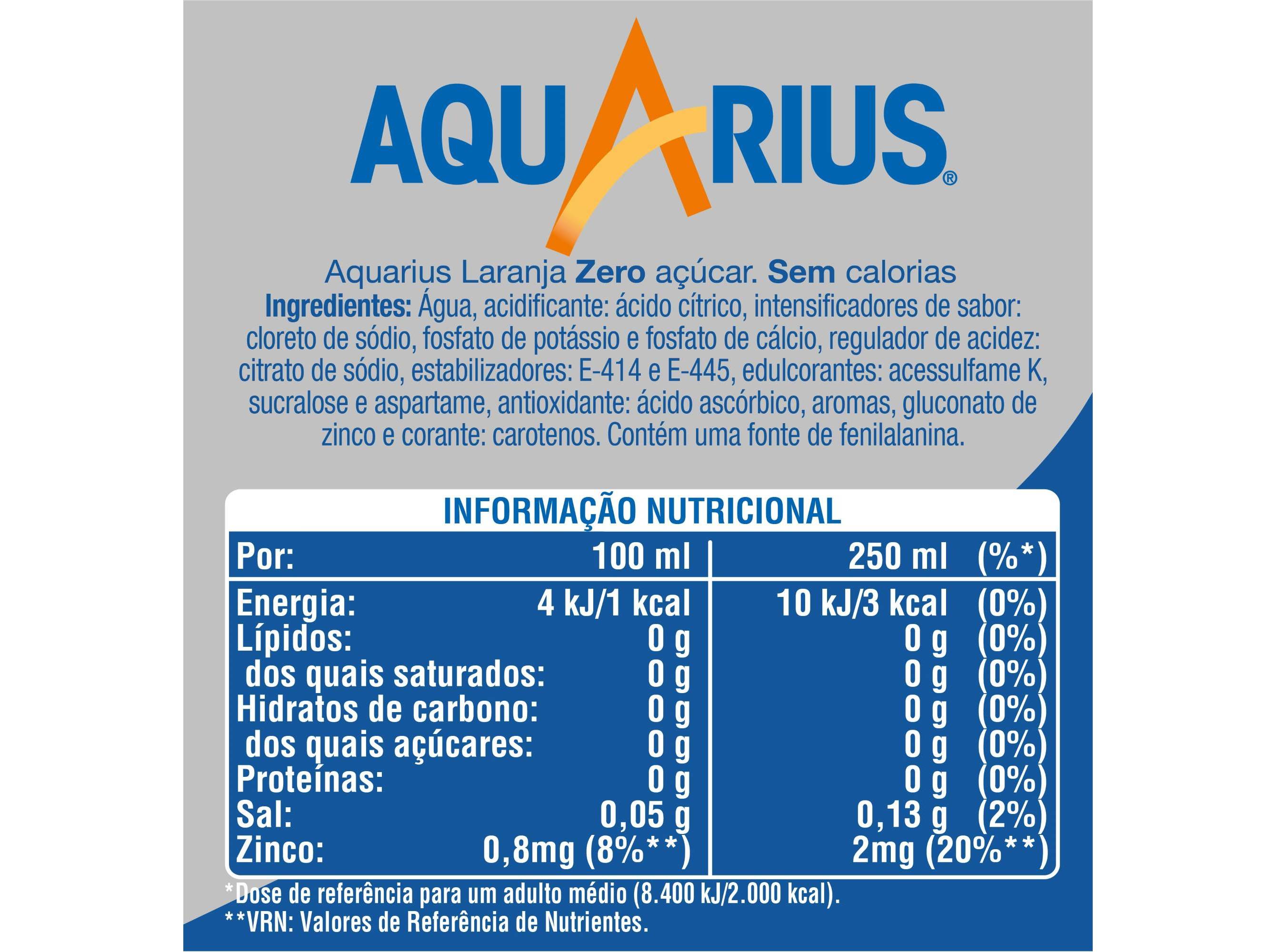 BEBIDA AQUARIUS LARANJA ZERO 1.5L