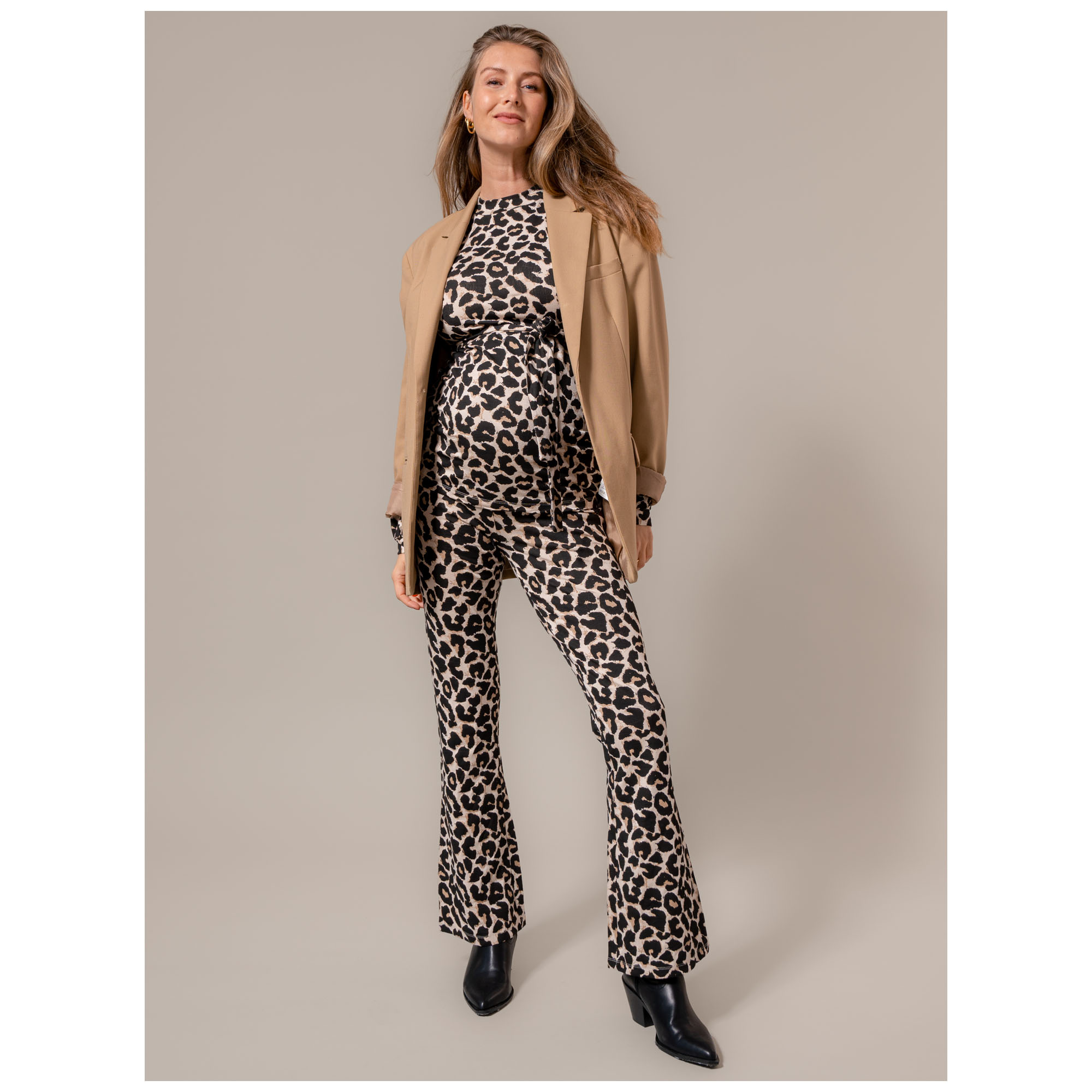 Prénatal zwangerschapsbroek lang dierenprint beige