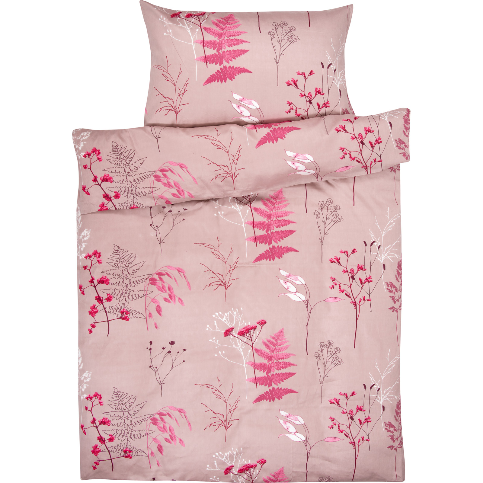 Bettwäsche mauve mit floralem Muster 160x210 65x100 Bettanzug Nord