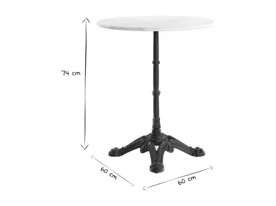 Table bistrot ronde en pierre minérale et métal noir L60 cm CONTY