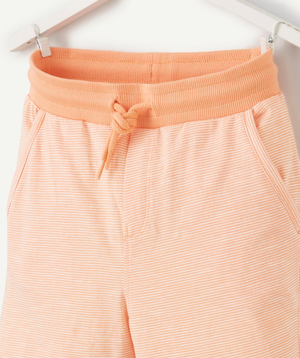 BERMUDA GARÇON EN COTON RAYÉ PÊCHE ET BLANC