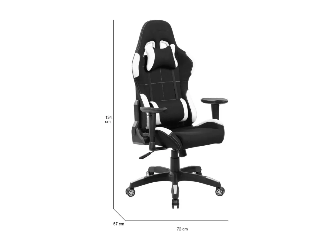 Chaise de jeu Bundaberg, Fauteuil de jeu pour adultes, Chaise de bureau, 57x72h124/134 cm, Noir et Blanc