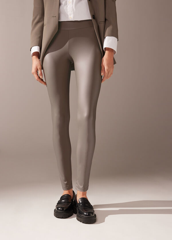 Leggings com efeito de couro