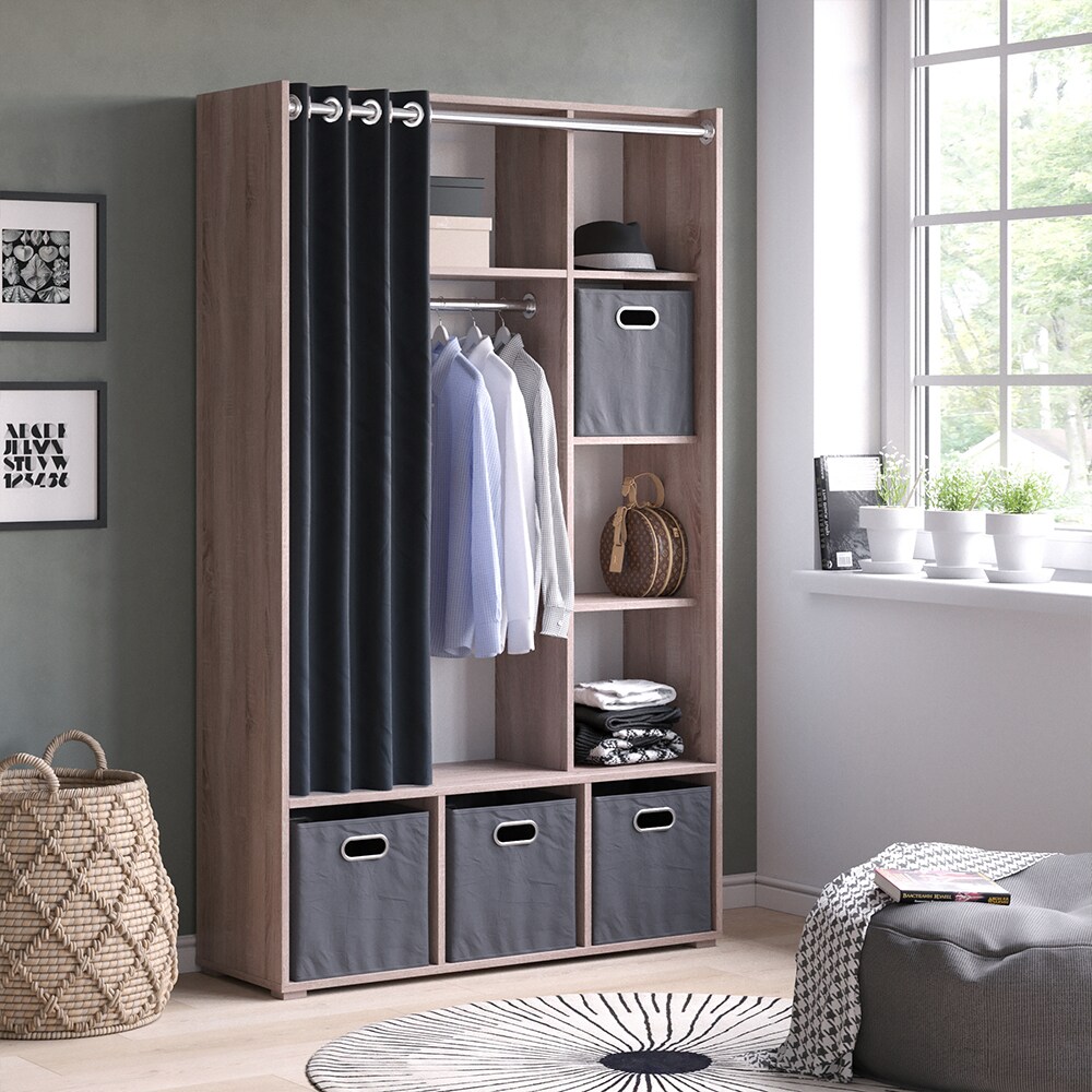 Vicco Kleiderschrank Schlafzimmerschrank Garderobe Luigi Sonoma 106 x 178 cm modern Schrankregal Organizer Vorhang Kleiderstange Fächer Aufbewahrung Ablage