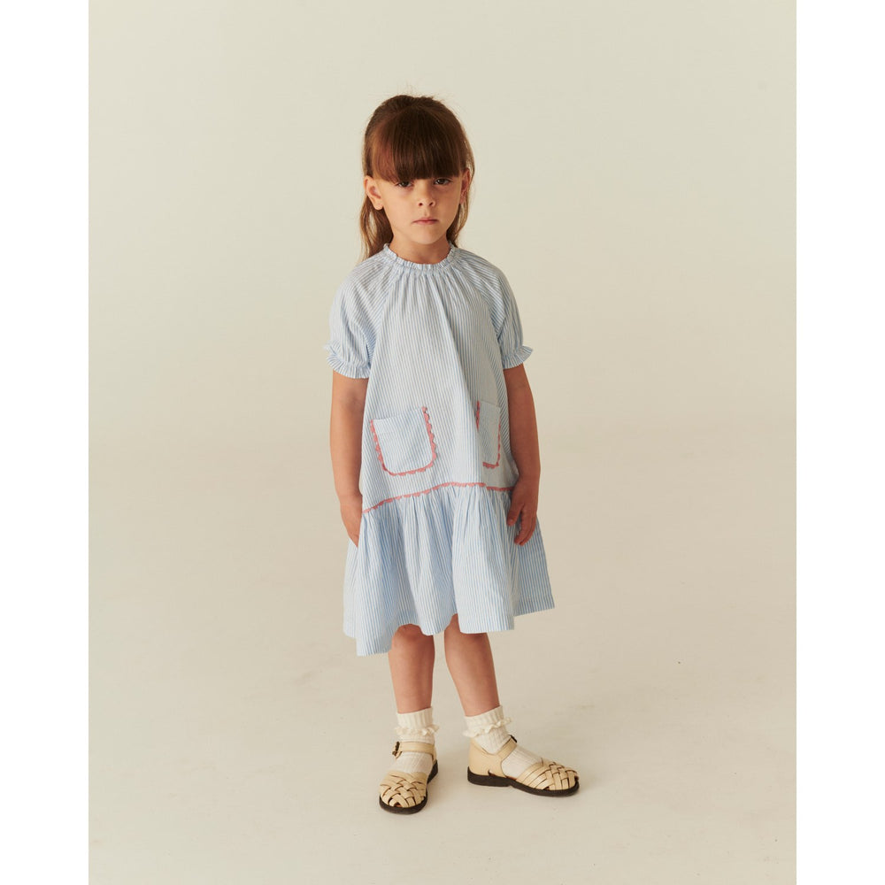 Køb COPENHAGEN COLORS Sky Blue W Cream Stripe Seersucker Kjole W. Pockets
