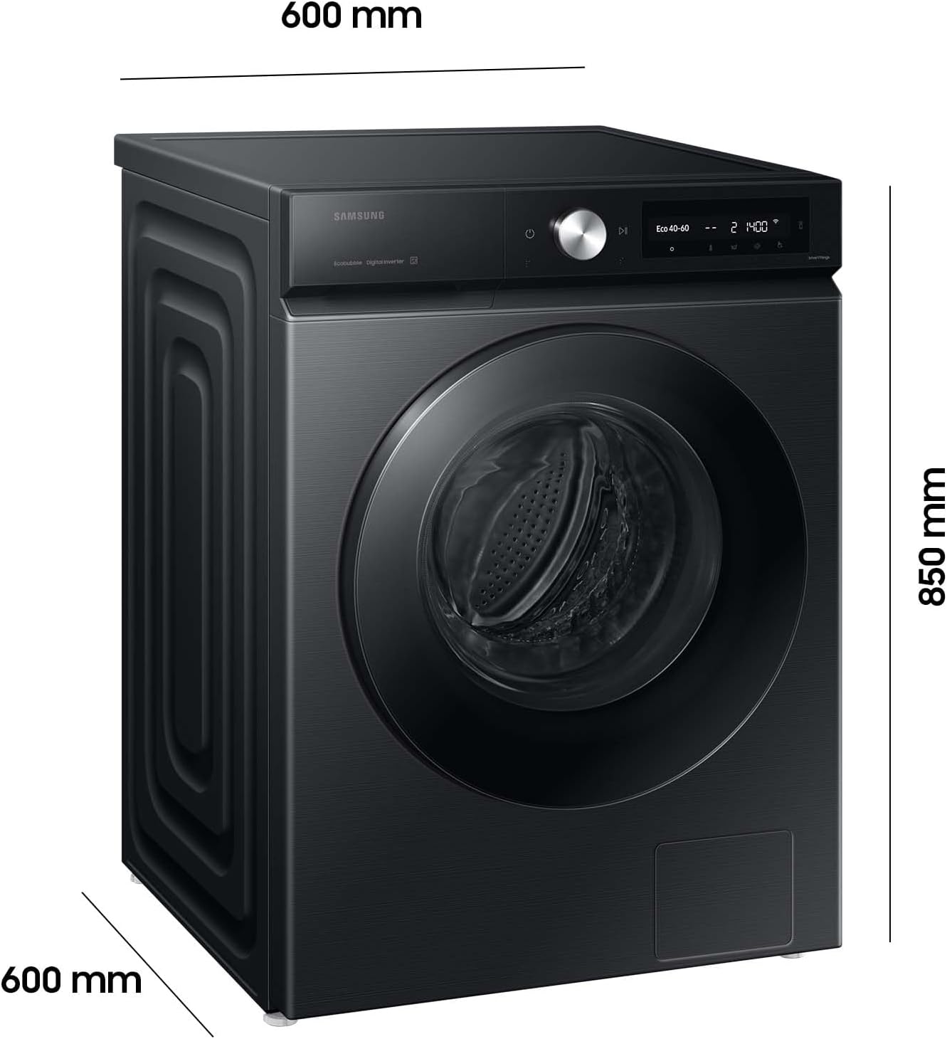 Samsung WW11DB7B34GBU2 Bespoke Waschmaschine, 11 kg, 1.400 U/min, Extra energiesparend, EEK: A (-20 Prozent), AI Ecobubble, SuperSpeed 39 Min, AI Control, SmartThings App, AI Energy Mode, Schwarz