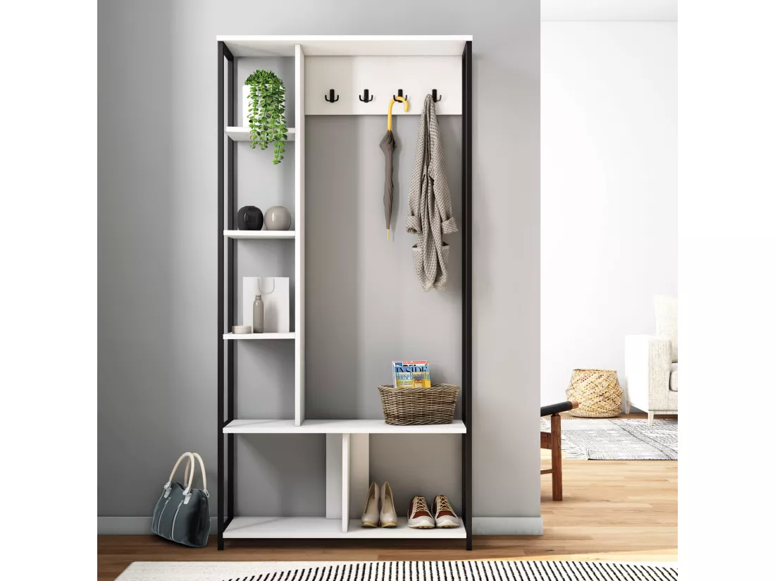 Garde-Robe d'Entrée Caigua 182x90x35 Panneau de particules Acier Blanc Gris Foncé Moderne