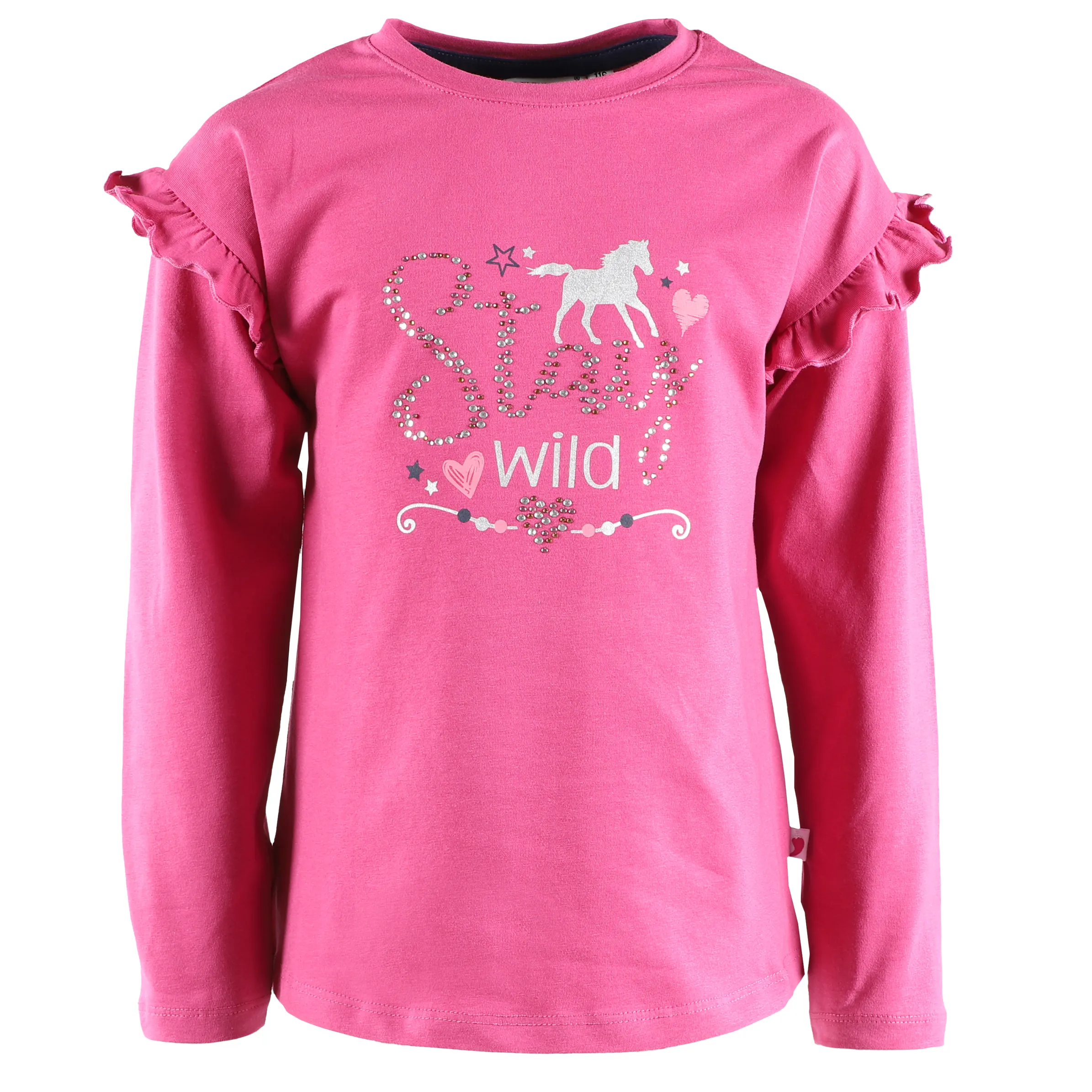 Mädchen Langarmshirt mit Print und Glitzersteinchen