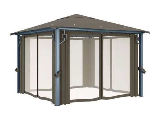 Tonnelle avec rideau et lumières LED 3x3 m Taupe Aluminium