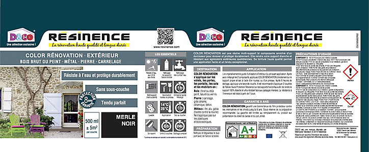 Résine de rénovation extérieur multi-support merle noir satin Résine extérieur nce 0,5L