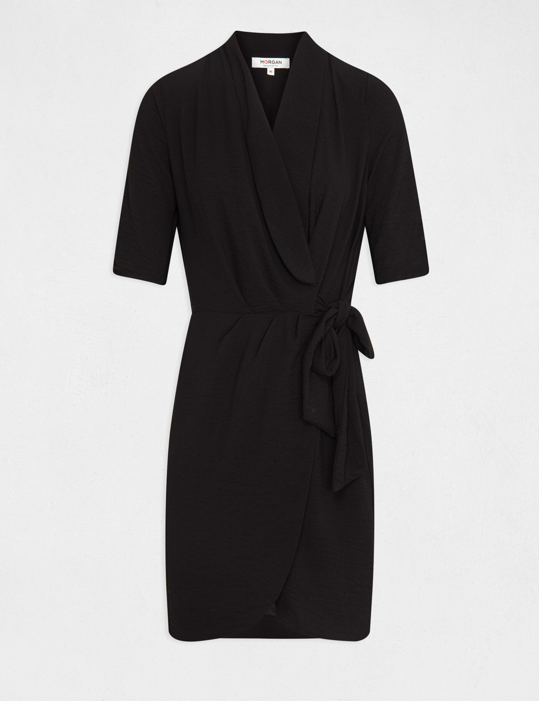 Robe portefeuille manches 3/4 noir femme - noir