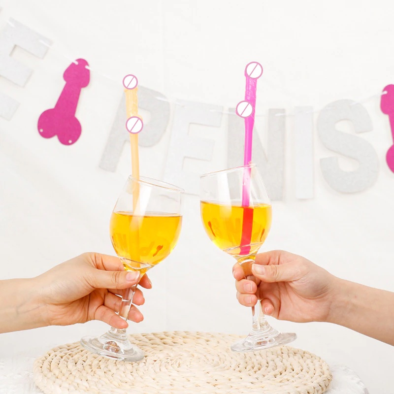 (10er Set) 19cm Bachelorette Party Strohhalm Funny Junggesellinnenabschied Trinkhalm - Pink