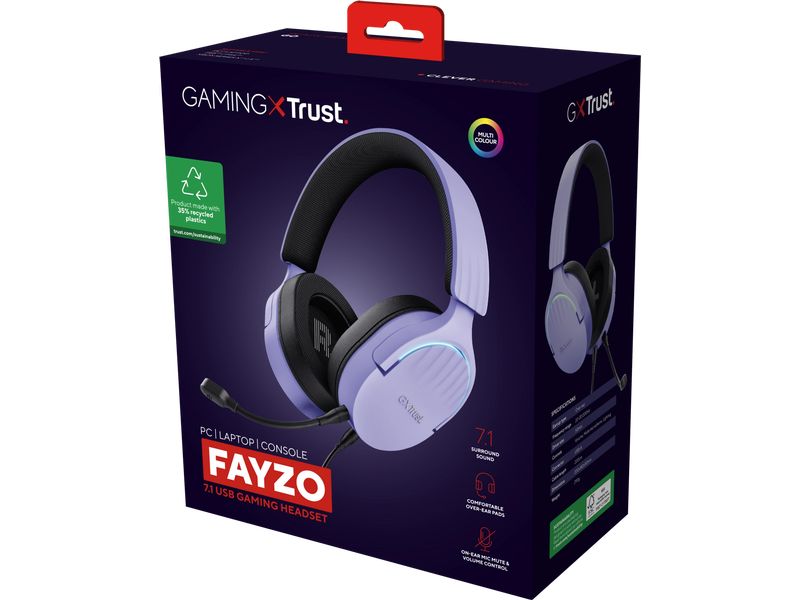 Trust Headset GXT 490 FAYZO Schwarz/Violett Leistungsstarkes ohrumschliessendes 7.1 USB-Gaming-Headset für ein immersives Gaming-Erlebnis