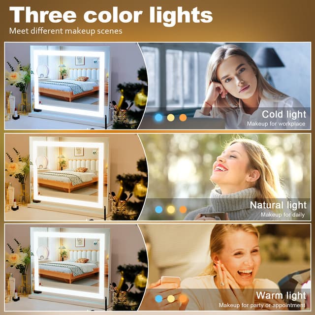 VANITII Hollywood skønhedsspejl med LED lyslist Metal 58x46 cm