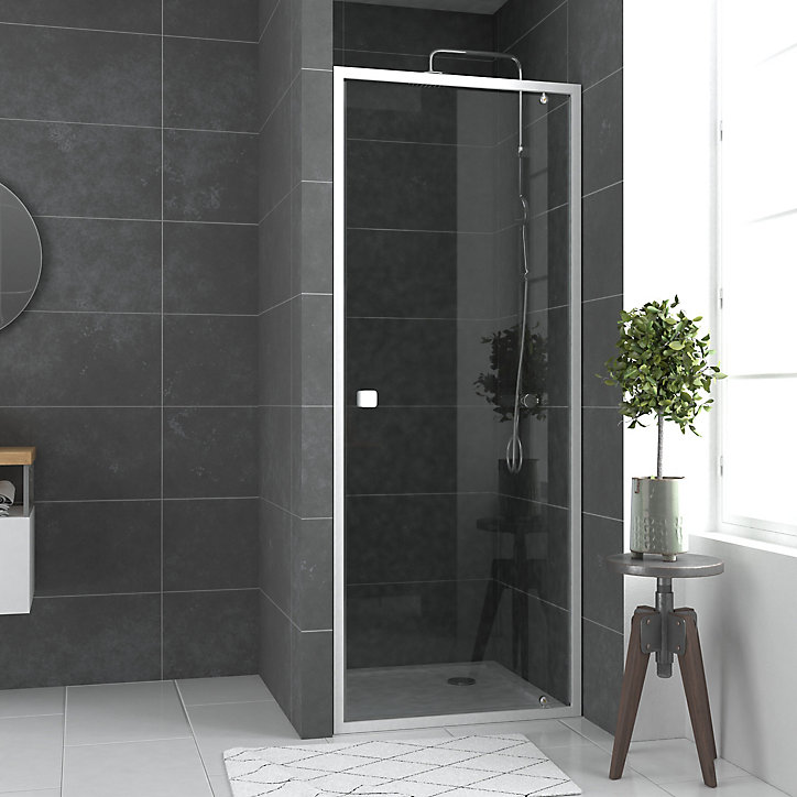 Porte de douche pivotante blanc Galedo Spot transparent 70 à 80cm