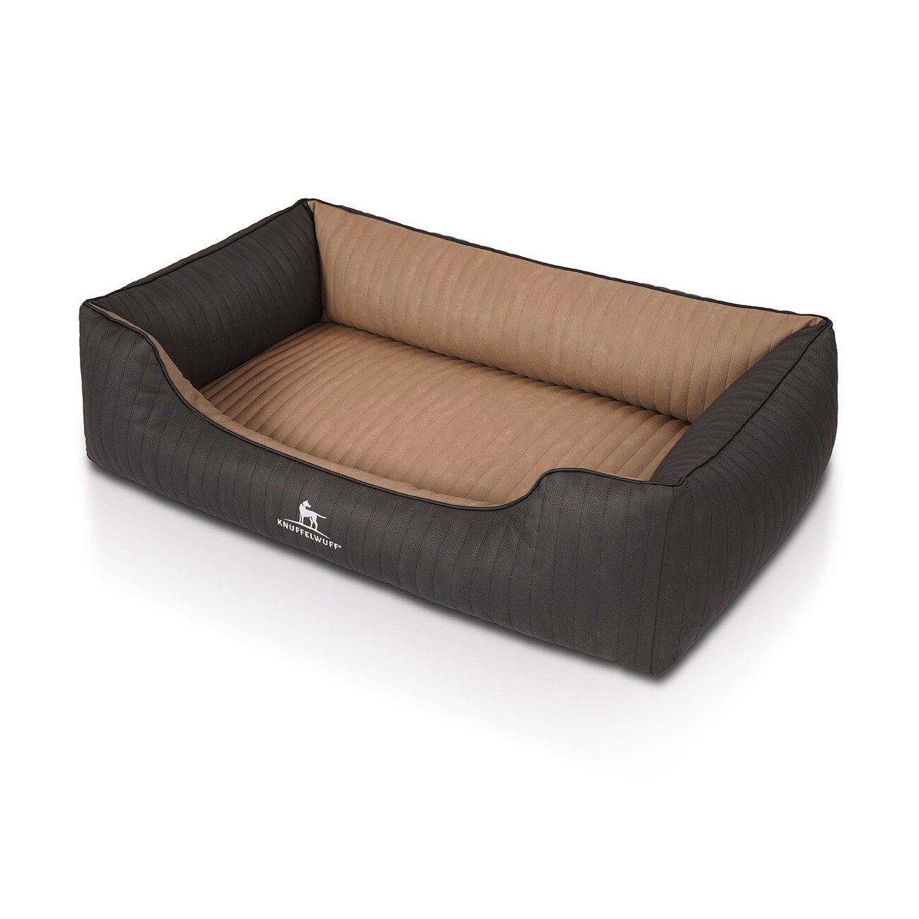 Knuffelwuff Orthopädisches Hundebett Outback aus laser-gestepptem Kunstleder creme/ schwarz M-L