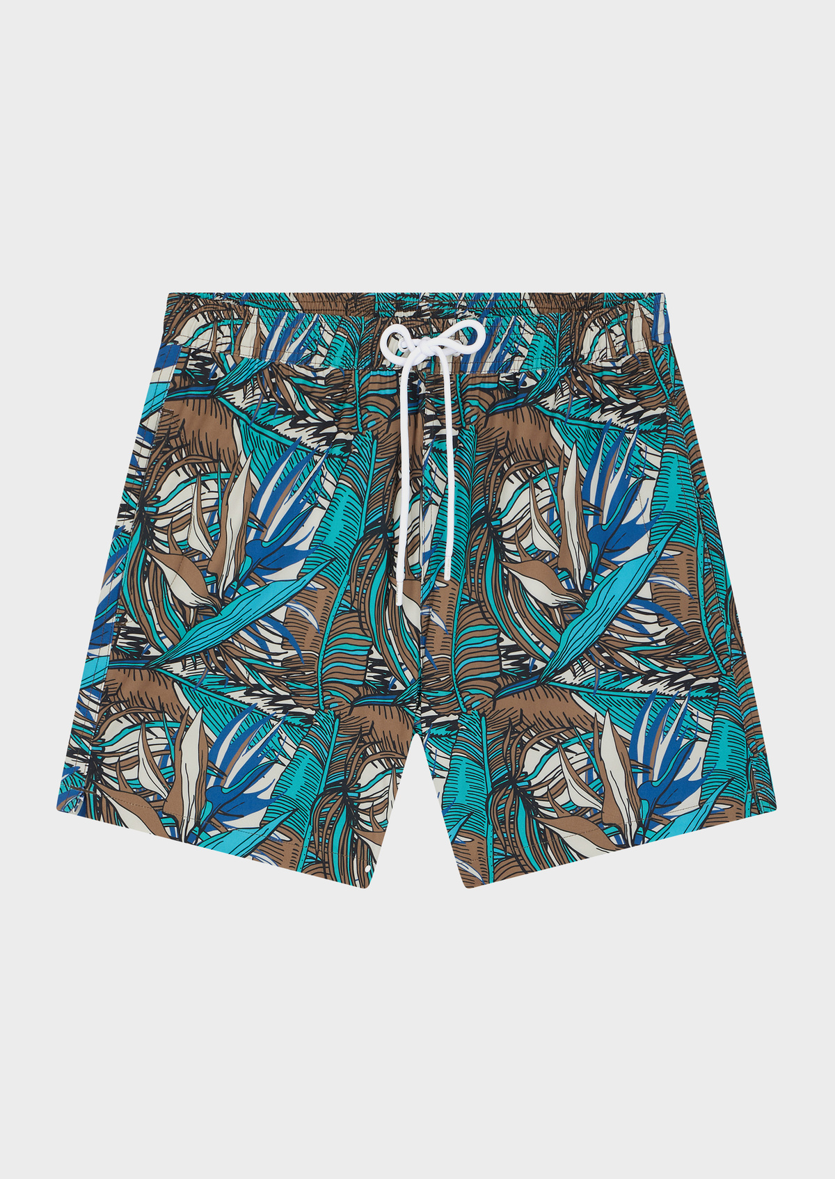 Maillot de bain beige à motif fleuri bleu, marron et vert