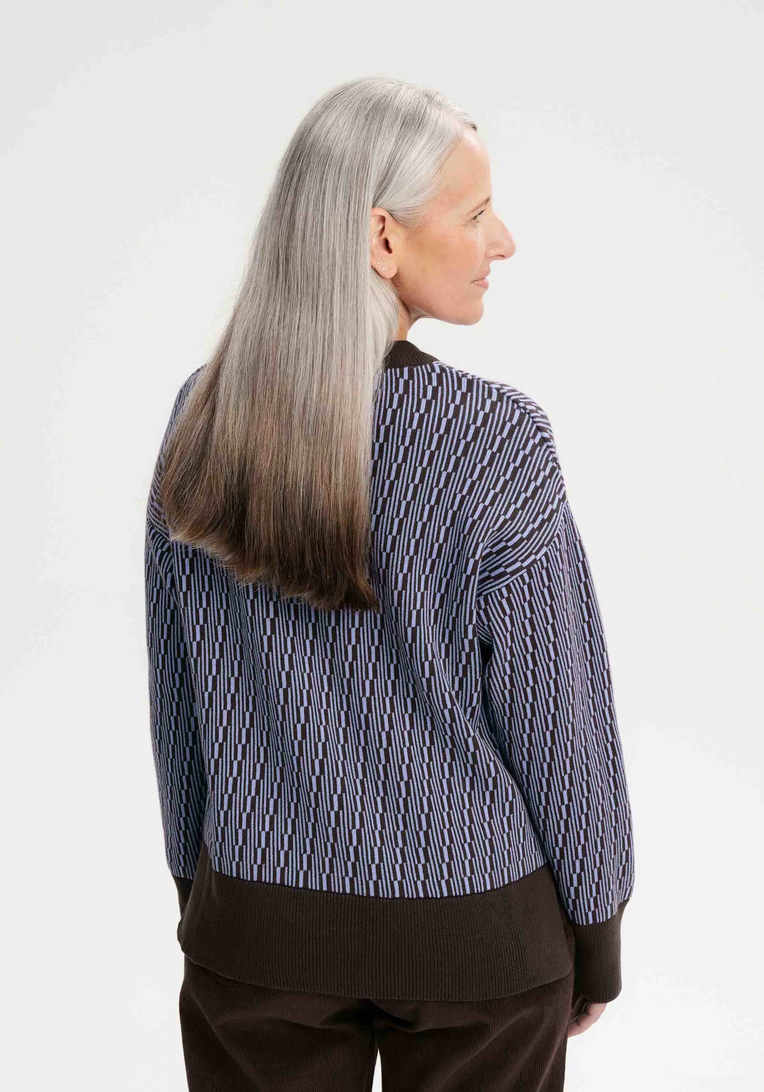 Mela Jacquard Strickpullover Faiza Dunkelbraune Linien
