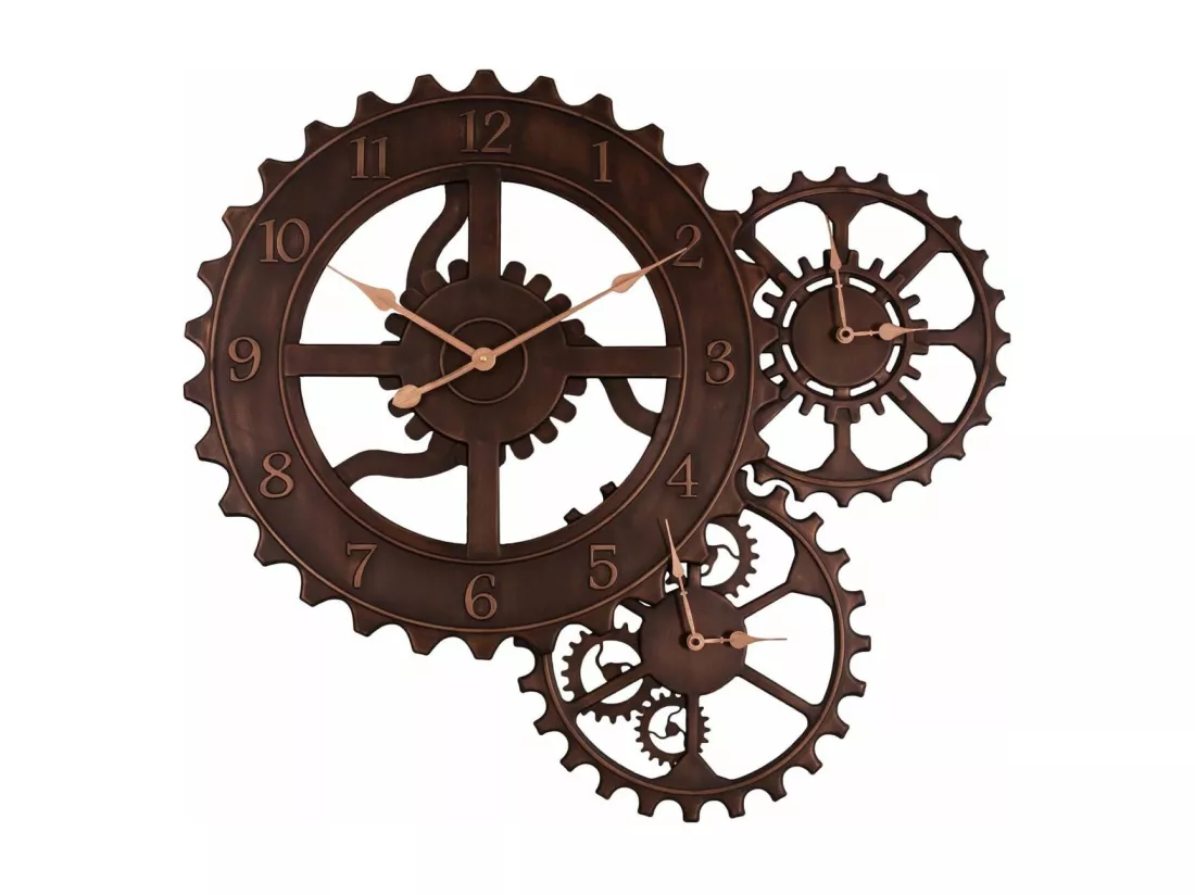 Pendule avec rouages 3 horloges en fer 84 x 3 x 78 cm