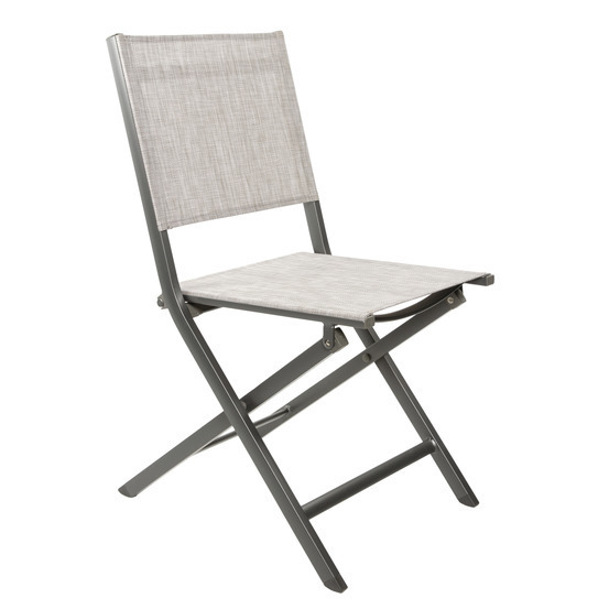 Chaise pliante ERIS en aluminium et toile beige chiné - 57x47x88 cm