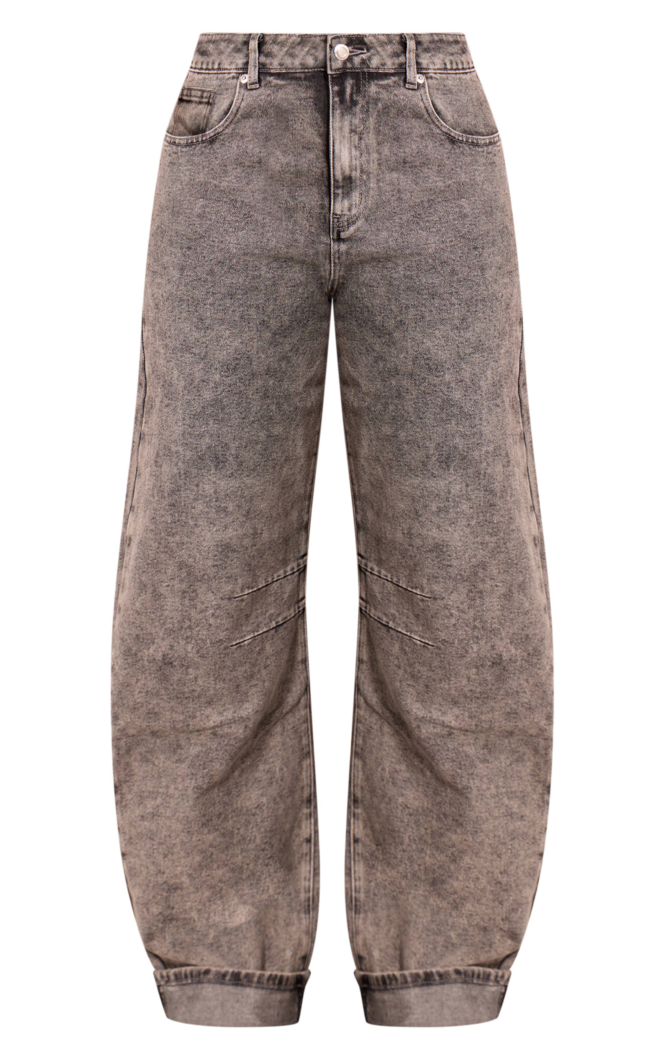 Gris Cendré Jean Shape Taille Haute En Denim Stretch À Jambe Barrel Et Ourlet Retroussé