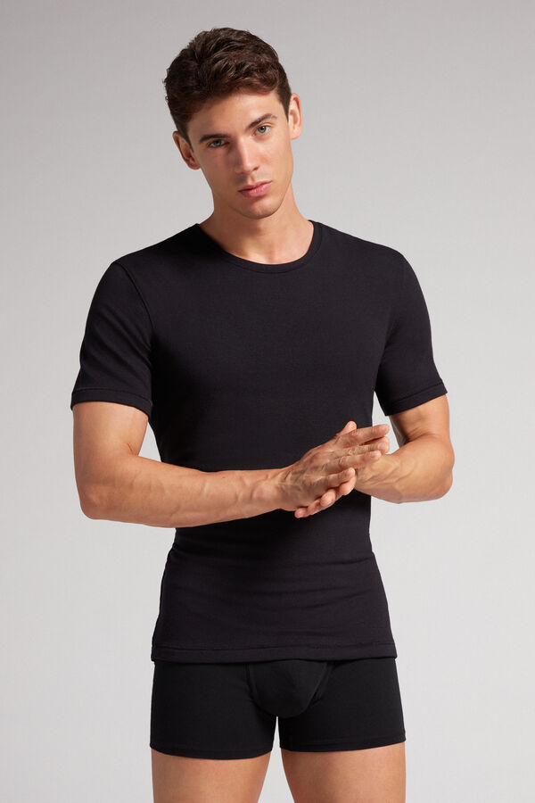 Camiseta de manga curta em modal e cashmere