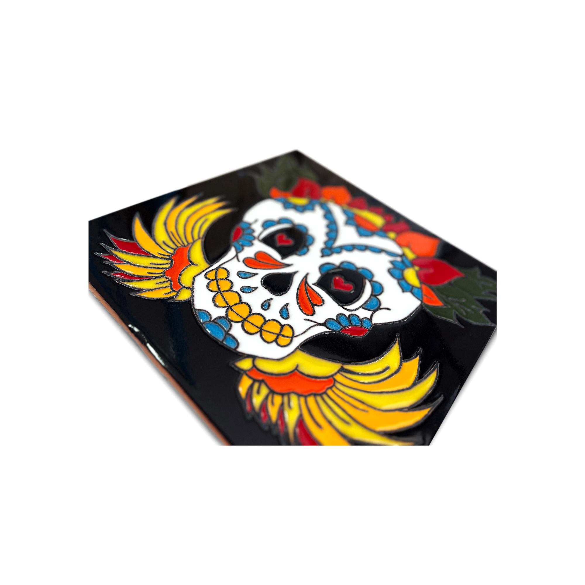 XL Relief-Kachel 'Corazón', schwarz, multicolor, H 30 cm, B 30 cm von fischer's lagerhaus