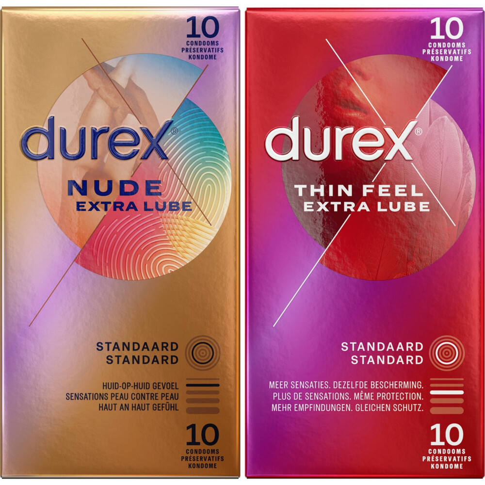 Durex - Nude Extra Lube Condooms 10 stuks & Thin Feel extra Lube 10 stuks - Pakket