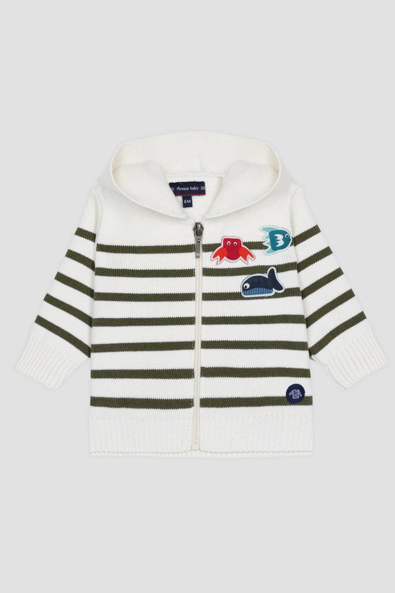 Cardigan rayé zippé Baby - coton et laine