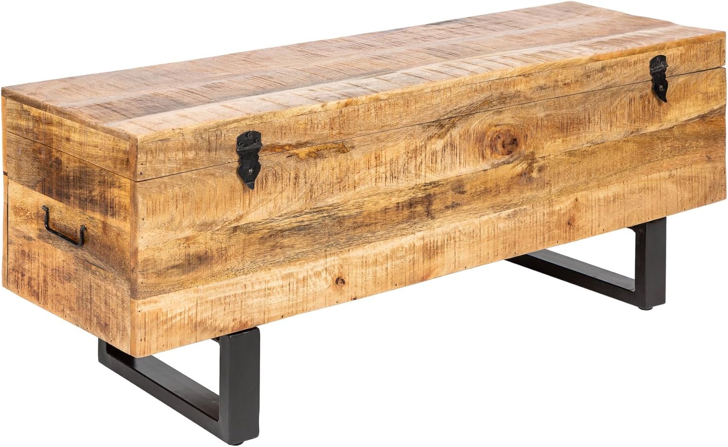 invicta INTERIOR Industrial Truhenbank Factory LOFT 115cm Mangoholz Natur Sitzbank mit Stauraum Holzbank Truhe