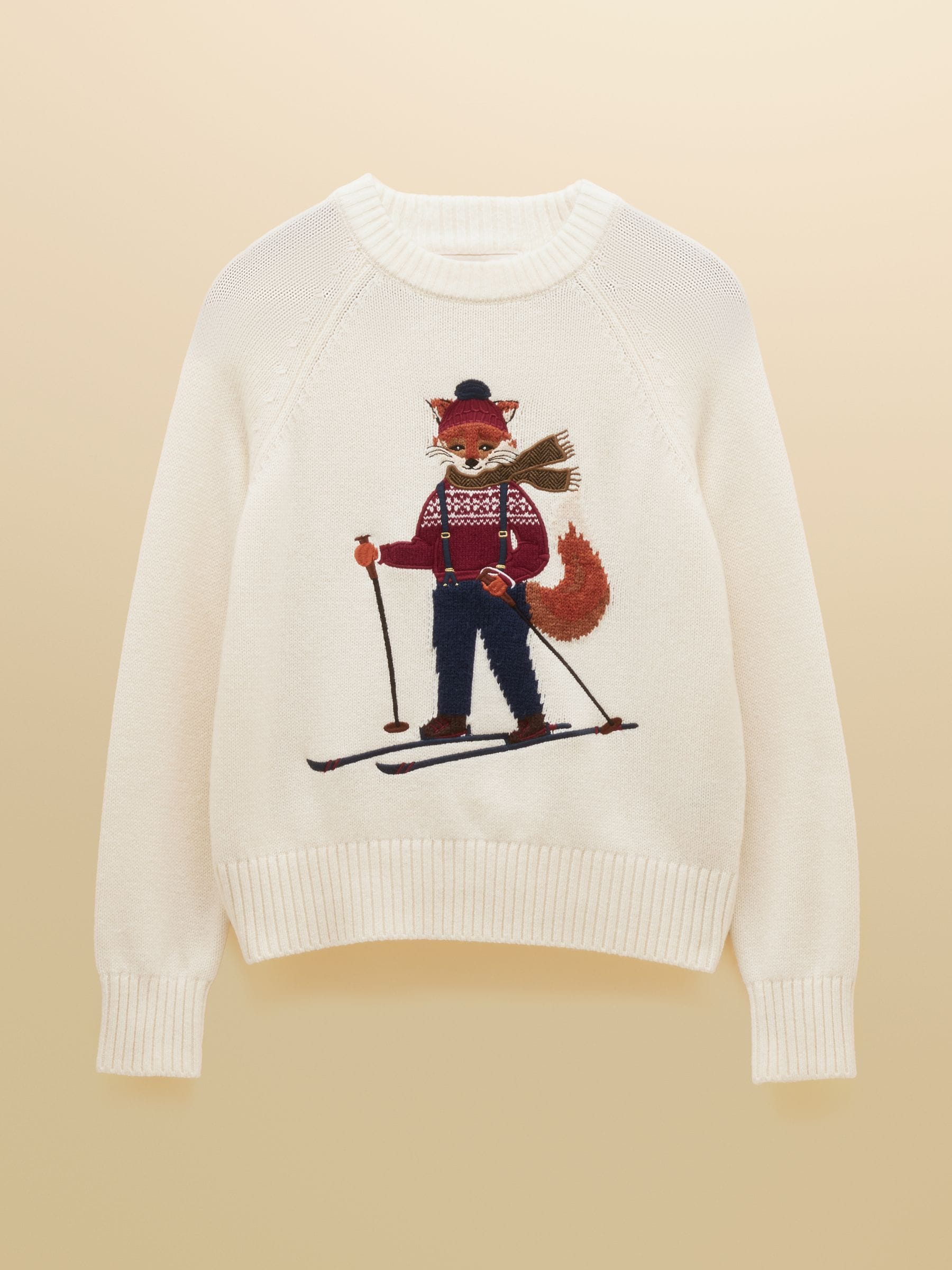 Cream Skiing - Joules Intarsia Cotton-Rich Crew Neck Jumper