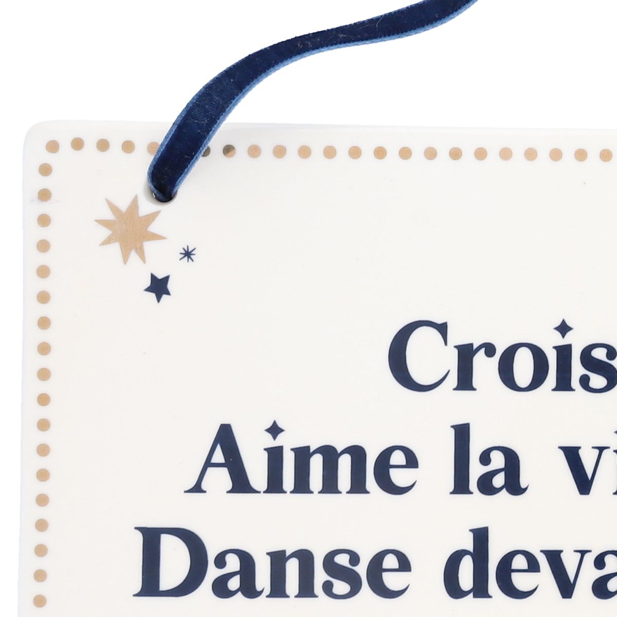 Plaque à accrocher message bleu et doré Atelier jasmin